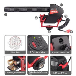 LensGo LYM DM200 Micrófono de cañón 3.5mm con modo Estéreo/mono